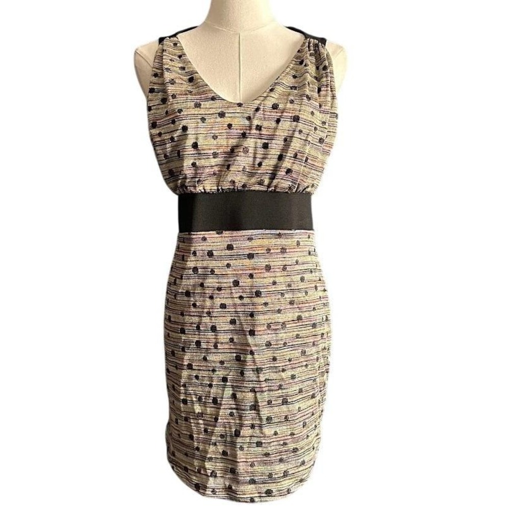 Vintage Y2K Arden B. Metallic Polka Dot Mini Dress Glitter Knit Open Back XS